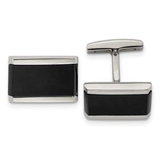 Diamond2Deal Stainless Steel Polished Black Onyx Rectangle Cufflinks