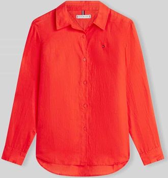 Tommy Hilfiger Relaxed Fit Langarmbluse aus reinem Leinen in Rot, Gr&ouml;&szlig;e 34