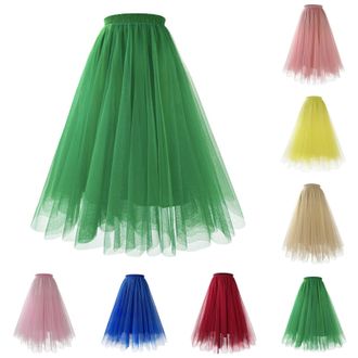 Generic Womens Tutu Skirt, Ladies High Waist Tiered Layered Mesh Ballet Midi Skirt Irregular Net Skirts 80s Retro Underskirt Ballet Pleated Dress A-Line for H