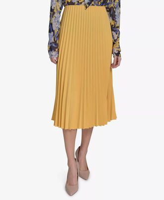 Tommy Hilfiger Solid Pleated Pull-On Midi Skirt In Deep Maize