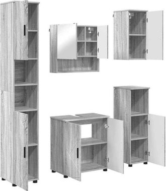 vidaXL Juego De Muebles De Ba&ntilde;o Montaje En La Pared 5 Pcs Gris Sonoma Vidaxl