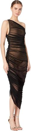 Norma Kamali Diana Dress Large Black Stretch Shirred One Shoulder GBO2132