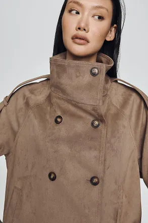Maeve Funnel-Neck Short Trench Coat Jacket