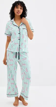 PJ Salvage Womens Pink leopards striped piped pyjama set