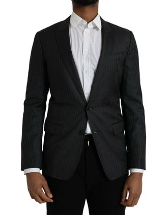 Dolce & Gabbana Mens Classic Fit Pinstripe Blazer - Dark Grey Wool - Size EU 46 (Mens)