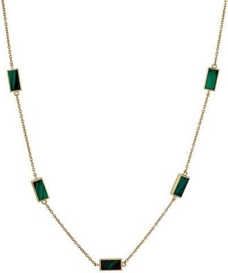 Jan Leslie Five Stations Rectangle Dash Necklace In Sterling 18K Gold Overlay in Green at Nordstrom