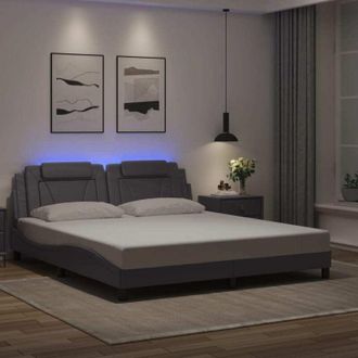 vidaXL Vidaxl - Estructura Cama Con Luces Led Cuero Sint&eacute;tico Gris 180x200 Cm