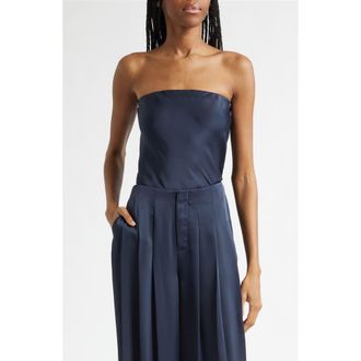 Ramy Brook Ruben Strapless Satin Bodysuit in Navy at Nordstrom, Size Xx-Small