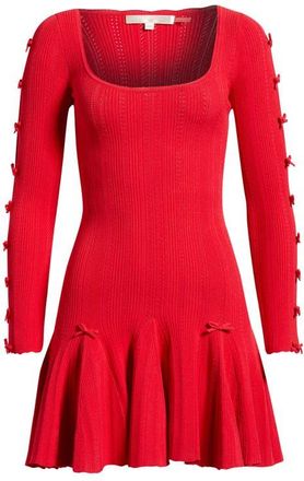 LoveShackFancy Seychelle Bow Long Sleeve Knit Minidress in Candy Apple at Nordstrom, Size Xx-Small