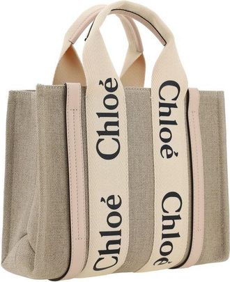 Chlo&eacute; Womens Woody Tote Beige Linen With Leather