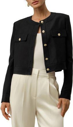 LilySilk Mara Jacket in Silk Linen in Black at Nordstrom, Size X-Small