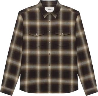 Frame Denim Mens Brushed Cotton Plaid Shirt In Marron