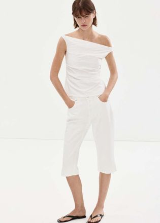 Mango Top cotone drappeggiato bianco sporco - Donna - XS - MANGO