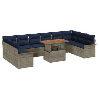 vidaXL Conjunto De Sof&aacute; De Jard&iacute;n 11 Pcs Gris Polirat&aacute;n Vidaxl