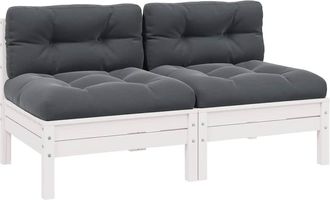 vidaXL Divano Da Giardino A 2 Posti Con Cuscini Bianco Legno Di Pino - Vidaxl