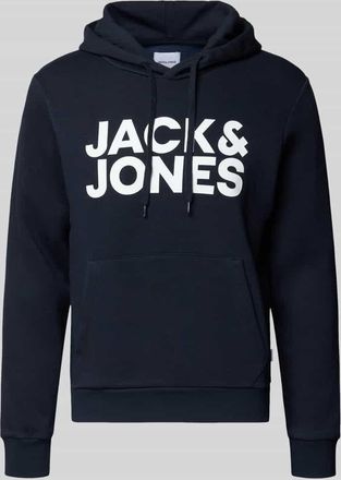 Jack & Jones Jack & Jones Hoodie mit Label-Print und K&auml;nguru-Tasche in Dunkelblau, Gr&ouml;&szlig;e XXL