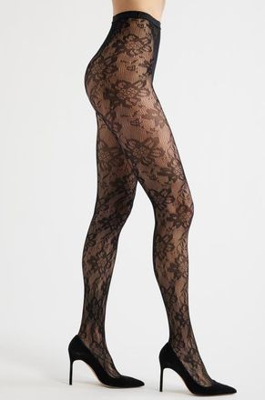 High Heel Jungle Lola Floral Lace Tights in Black at Nordstrom