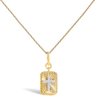 House of Brilliance 10K Yellow Gold Diamond Accent Cross Fluted Medallion Pendant Necklace