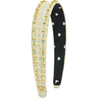 Lele Sadoughi Bessette Crystal Embellished Fabric Headband in Nile Mist at Nordstrom