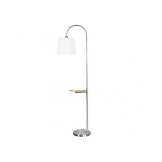 Fabrilamp 1xe27 piantana avorio 1xe27 nichel con paralume bianco con tavolo in legno incorporato 180x30x52 cm