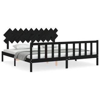 Berkfield Home Bed Frame with Headboard Black 200x200 cm Solid Wood