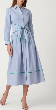 Shoshanna Cotton Pinstripe Clarice Dress in French Blue/optic/green at Nordstrom, Size 12