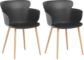 Beliani Conjunto De 2 Sillas De Comedor De Material Sint&eacute;tico Negro Patas De Metal Respaldo Ergon&oacute;mico Sala De Estar Moderna Sumkley