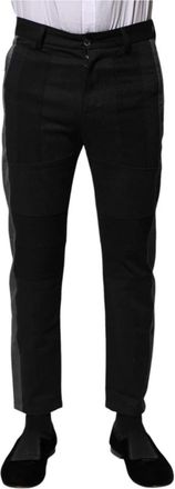 Dolce & Gabbana Zwart Grijs Fantasie Katoenen Formele Broek - Heren - Nette broeken - Zwart - XS - Katoen - Broeken