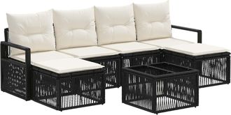 vidaXL Conjunto De Sof&aacute;s De Jard&iacute;n 7 Uds. Negro Rat&aacute;n Sint&eacute;tico Vidaxl