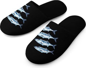 Generic 4 Mackerel Fish Warm Mens Slippers Slip On Soft Fleece House Shoes Winter Indoor Outdoor
