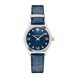 Versace Blauw Leren Horloge Hellenyium Model - Dames - Horloges - Blauw - ONE Size - Accessoires