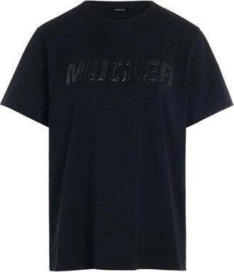 MUGLER Zwarte Katoenen T-shirt met Logo - Dames - T-shirts - Zwart - XS - Katoen - Tops