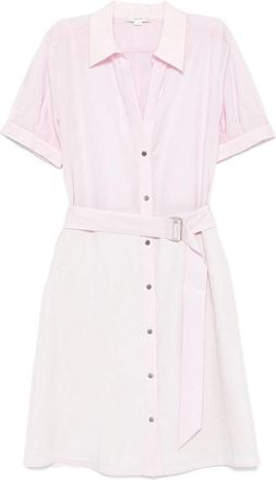Vince Belted Pink Midi Dress With Cuffed Sleeves And Classic Collar