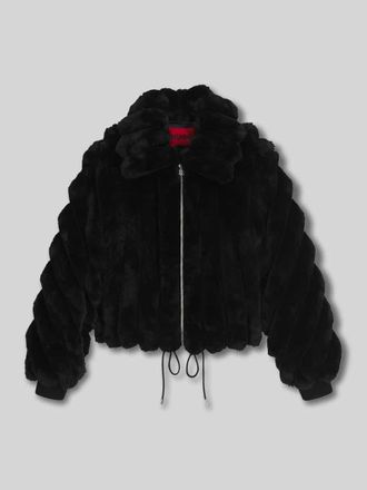 HUGO BOSS Regular Fit Webpelzjacke mit Taillen-Tunnelzug in Black, Gr&ouml;&szlig;e S