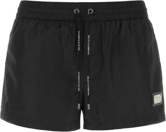 Dolce & Gabbana Korte Zwemshorts met Logo Tag - Heren - Strandmode - Zwart - S - Leer - Badmode