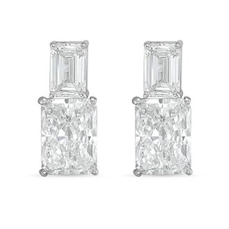 Diana M. Jewels 14kt white gold 12cts lab grown emerald and radiant cut diamond earrings