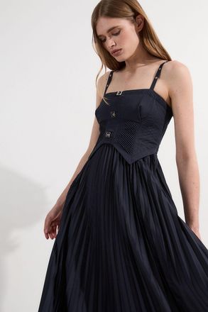 Karen Millen Womens Archive Collection - Petite Cotton Poplin Corset Woven Maxi Dress - Navy - Size 10 UK