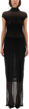 Jean Paul Gaultier Black Logo Mock Collar Maxi Dress