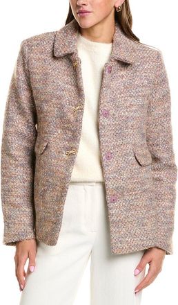CeCe by Cynthia Steffe Short Swing Bow Buttons Wool-Blend Jacket