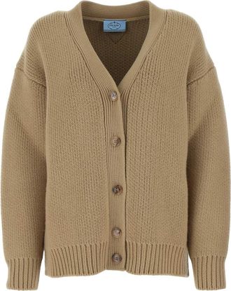 Prada Womens Cappuccino Wool Blend Oversize Cardigan - Tan - Size EU 42 (Womens)