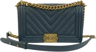Chanel Pre-owned Boy Caviar Skin Shoulder Bag - Dames - Vintage Schoudertas - Blauw - ONE Size - Leer - Vintage
