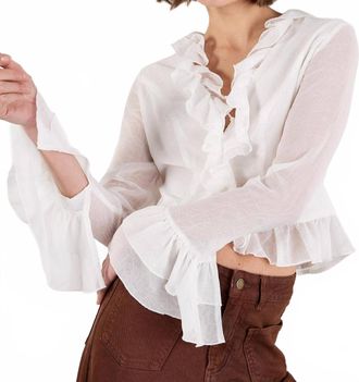 Apricot Ruffle Tie Up Crop Top In White