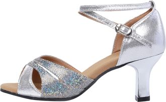 Generic Elegant Womens Prom Ballroom Latin Dance Sandals with Fashion Rhinestone Embellishments for Stylish Performances (Silver, 5.5)