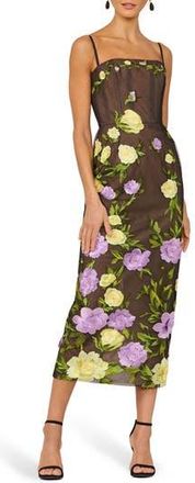 Helsi Gemma Floral Embroidered Midi Cocktail Dress in Black/Pale Yellow at Nordstrom Rack, Size X-Small