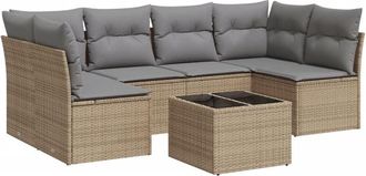 vidaXL Vidaxl - Set Sof&aacute;s De Jard&iacute;n 7 Piezas Y Cojines Rat&aacute;n Sint&eacute;tico Beige