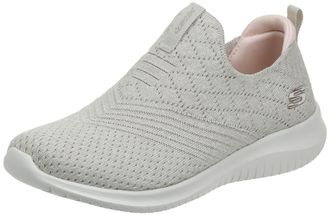 Skechers Womens Dlites 4.0 Fresh Diva Sneaker,White Leather Mesh Gray Trim,4.5 UK