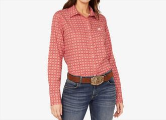 Cinch Womens Arenaflex Long Sleeve Button Down Shirt In Red Print