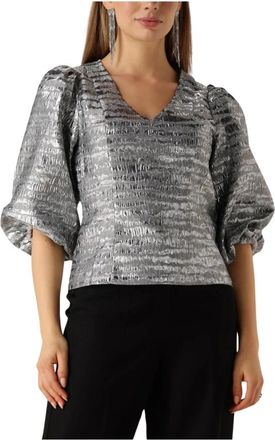 Minus Grijze V-hals Blouse- veelzijdig en elegant - Dames - Blouses - Grijs - XS - Overhemden