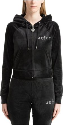 Juicy Couture Drawstring Zip Plain Logo Hoodie - Dames - Vesten met rits - Zwart - M - Polyester - Hoodies & sweatvesten