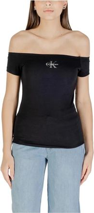 Calvin Klein Jeans Boot hals korte mouw top - Dames - T-shirts - Zwart - S - Tops